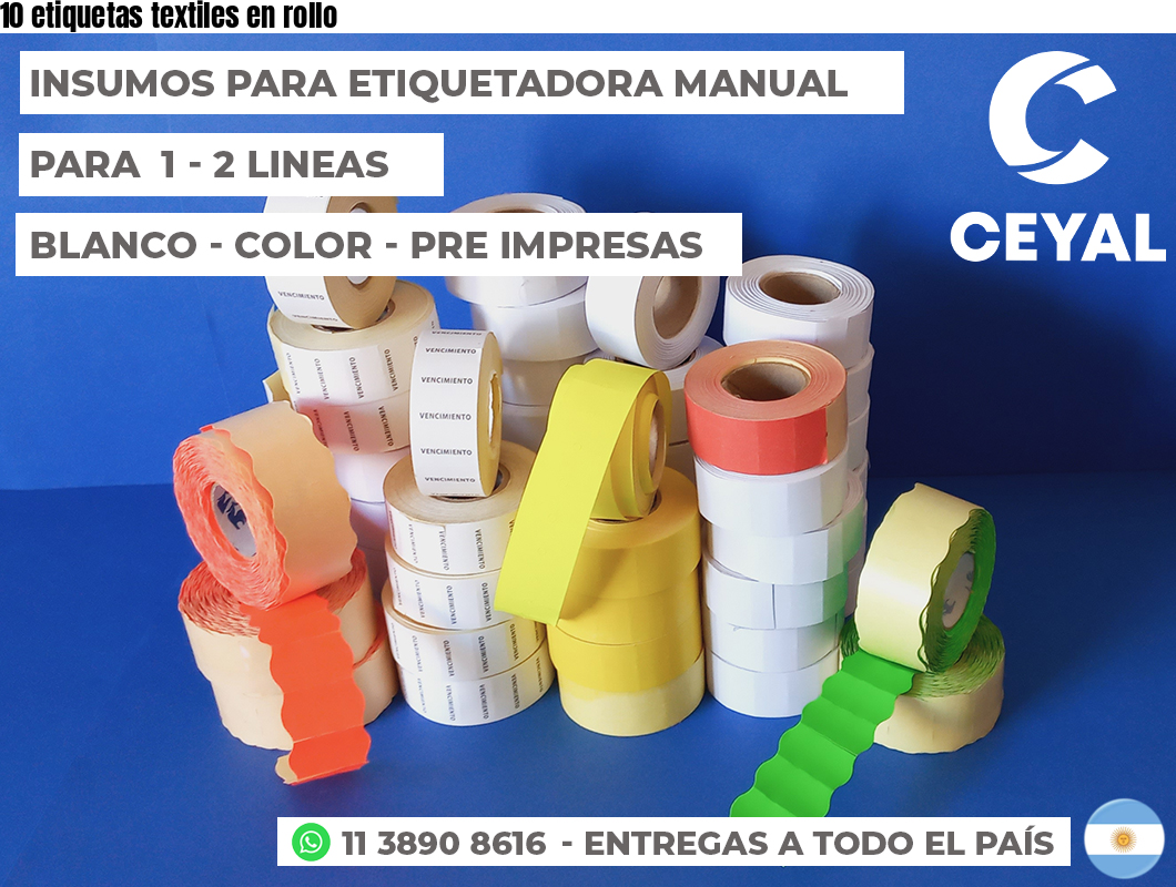 10 etiquetas textiles en rollo