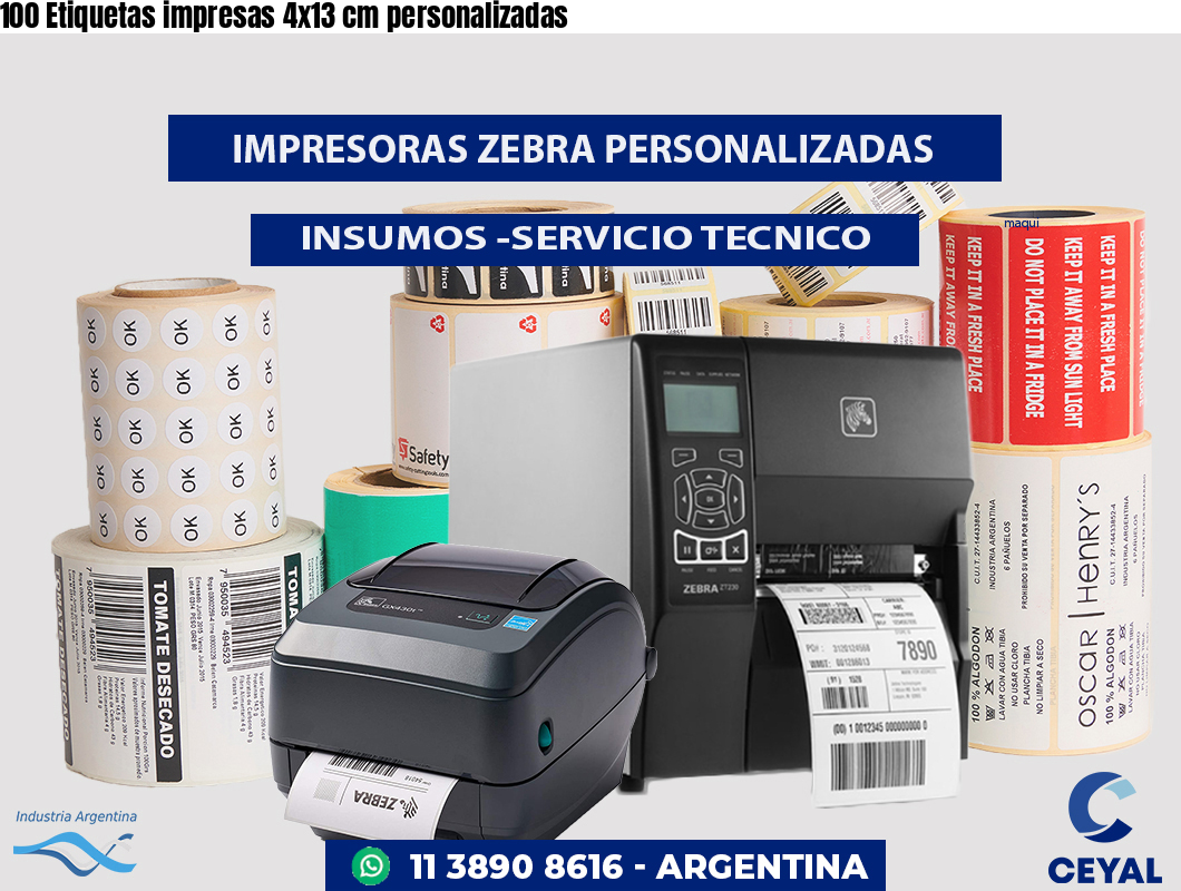 100 Etiquetas impresas 4x13 cm personalizadas