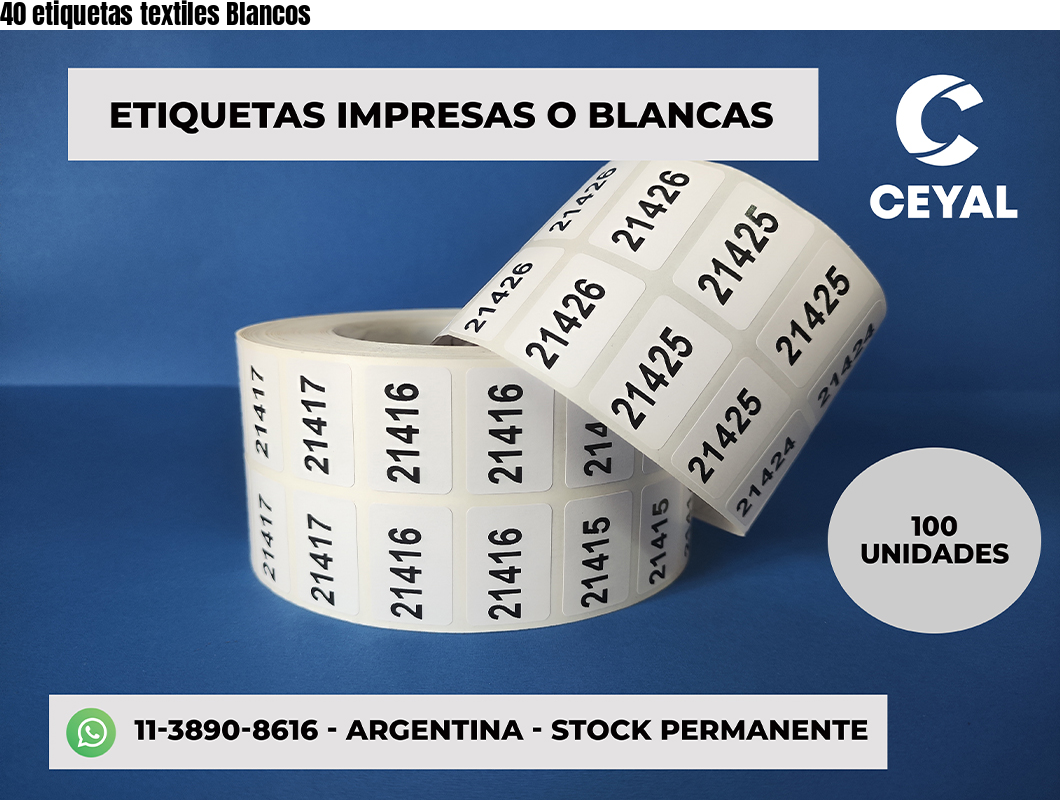 40 etiquetas textiles Blancos