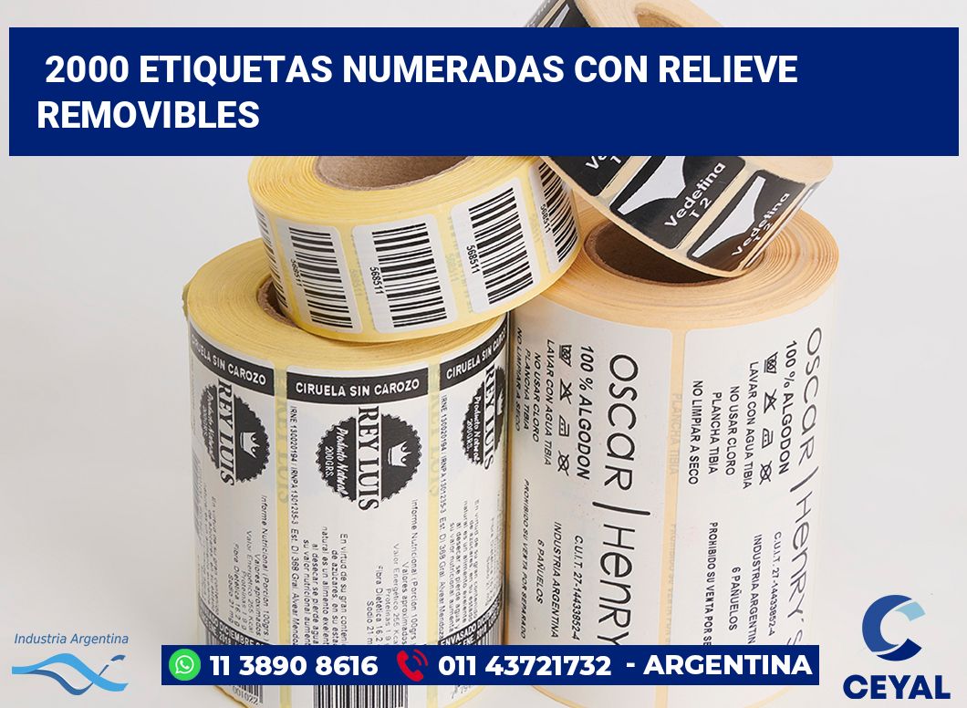 2000 Etiquetas numeradas con relieve removibles