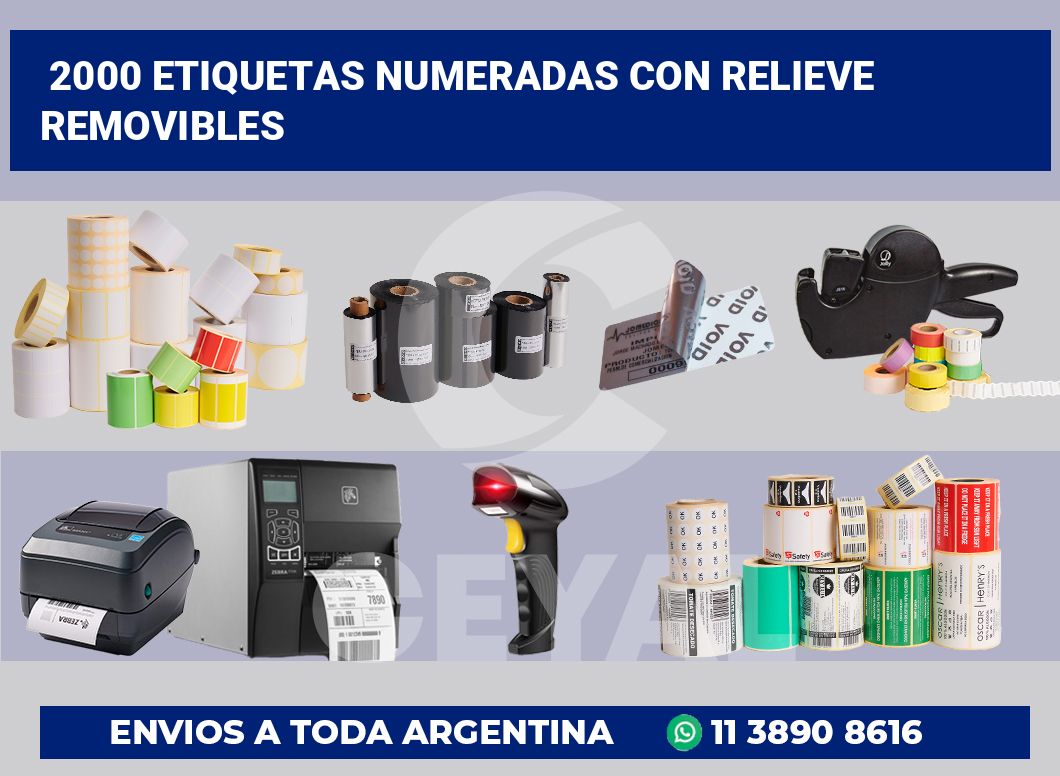 2000 Etiquetas numeradas con relieve removibles