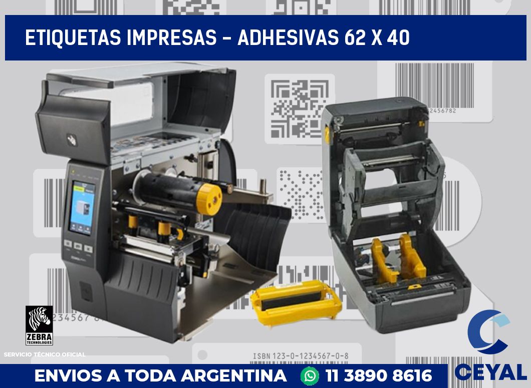 etiquetas impresas - Adhesivas 62 x 40