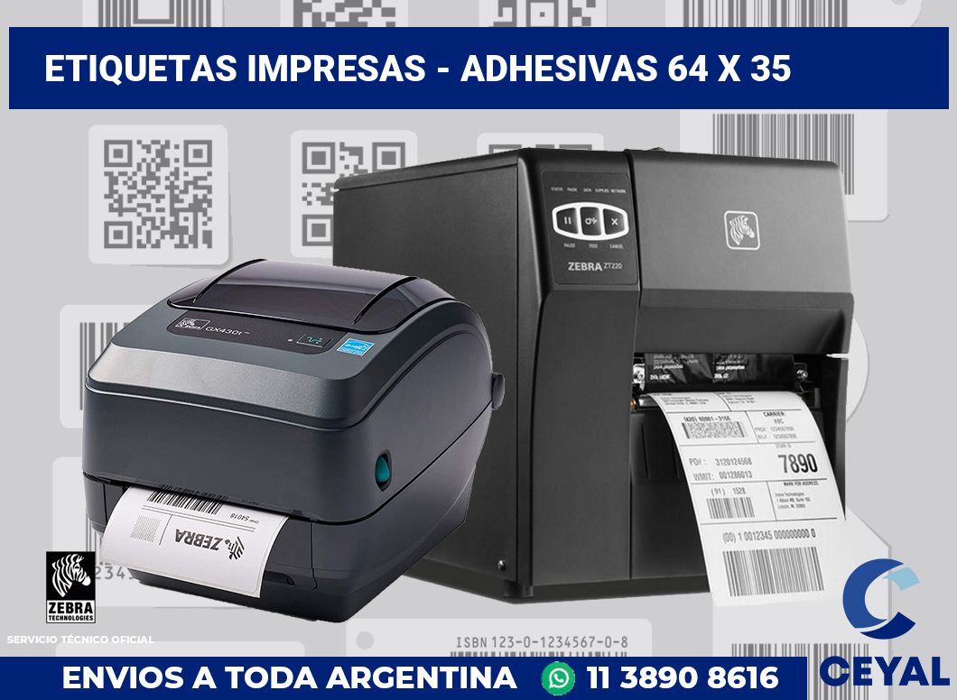 etiquetas impresas - Adhesivas 64 x 35