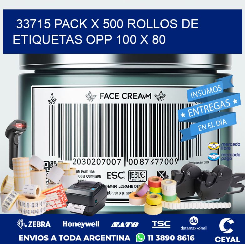 33715 PACK X 500 ROLLOS DE ETIQUETAS OPP 100 X 80