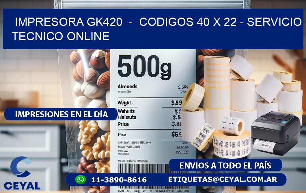 IMPRESORA GK420  -  CODIGOS 40 x 22 - SERVICIO TECNICO ONLINE