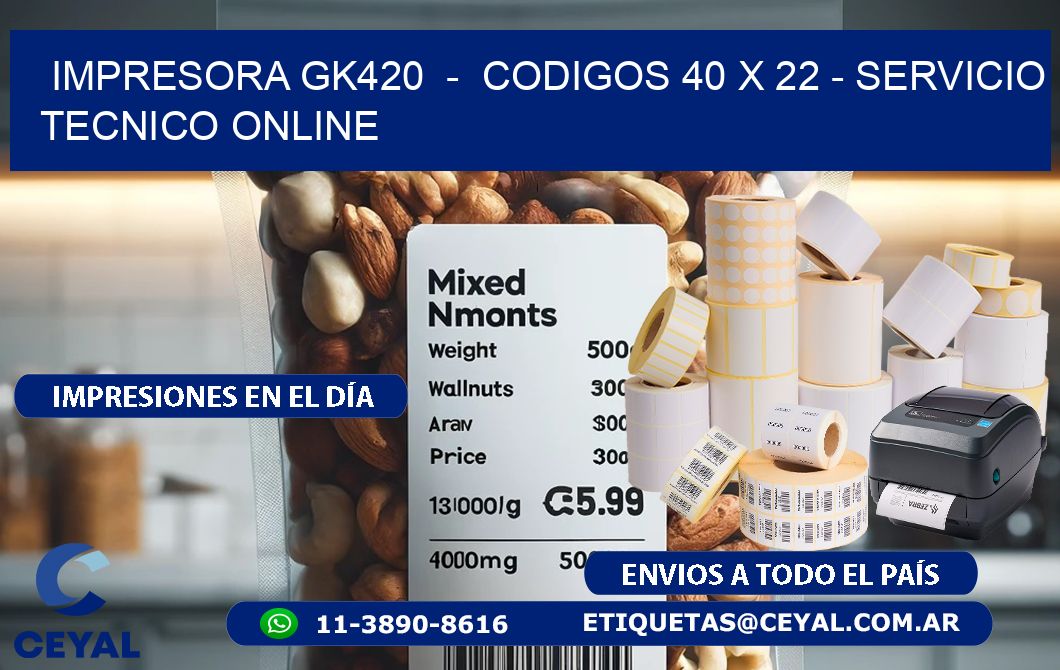 IMPRESORA GK420  –  CODIGOS 40 x 22 – SERVICIO TECNICO ONLINE