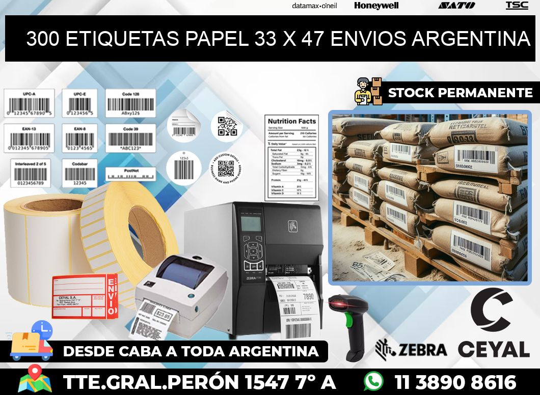 300 ETIQUETAS PAPEL 33 x 47 ENVIOS ARGENTINA