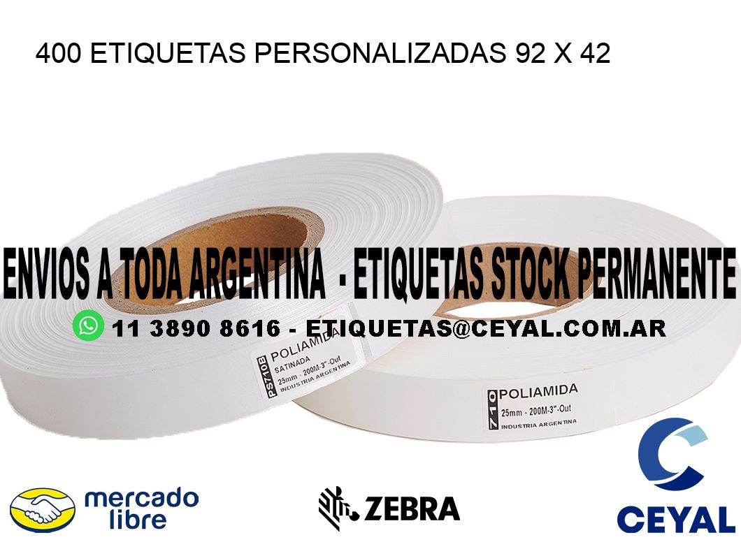 400 ETIQUETAS PERSONALIZADAS 92 x 42