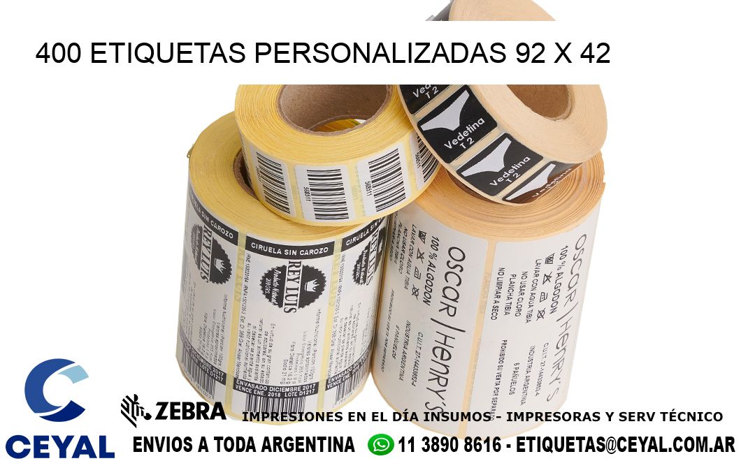 400 ETIQUETAS PERSONALIZADAS 92 x 42