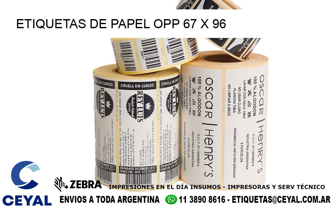 ETIQUETAS DE PAPEL OPP 67 x 96