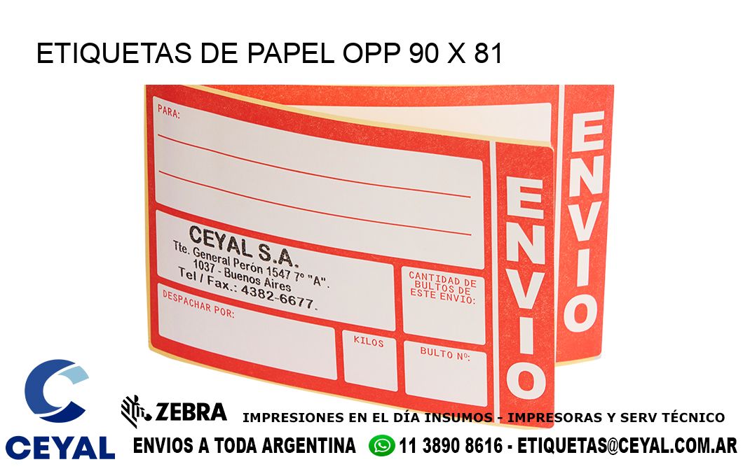 ETIQUETAS DE PAPEL OPP 90 x 81