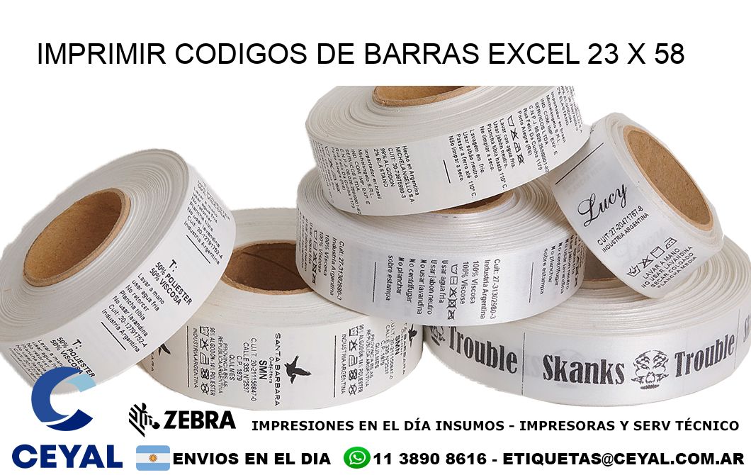 IMPRIMIR CODIGOS DE BARRAS EXCEL 23 x 58