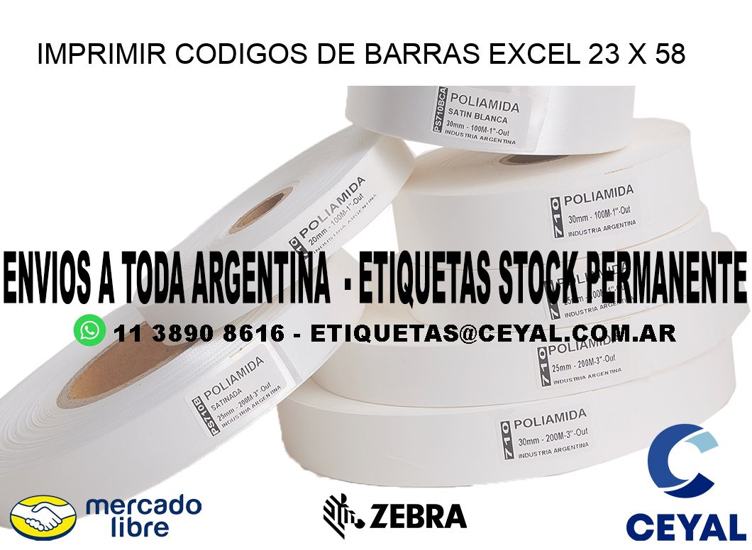 IMPRIMIR CODIGOS DE BARRAS EXCEL 23 x 58