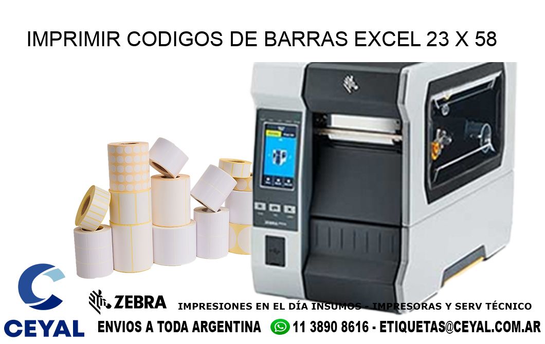 IMPRIMIR CODIGOS DE BARRAS EXCEL 23 x 58