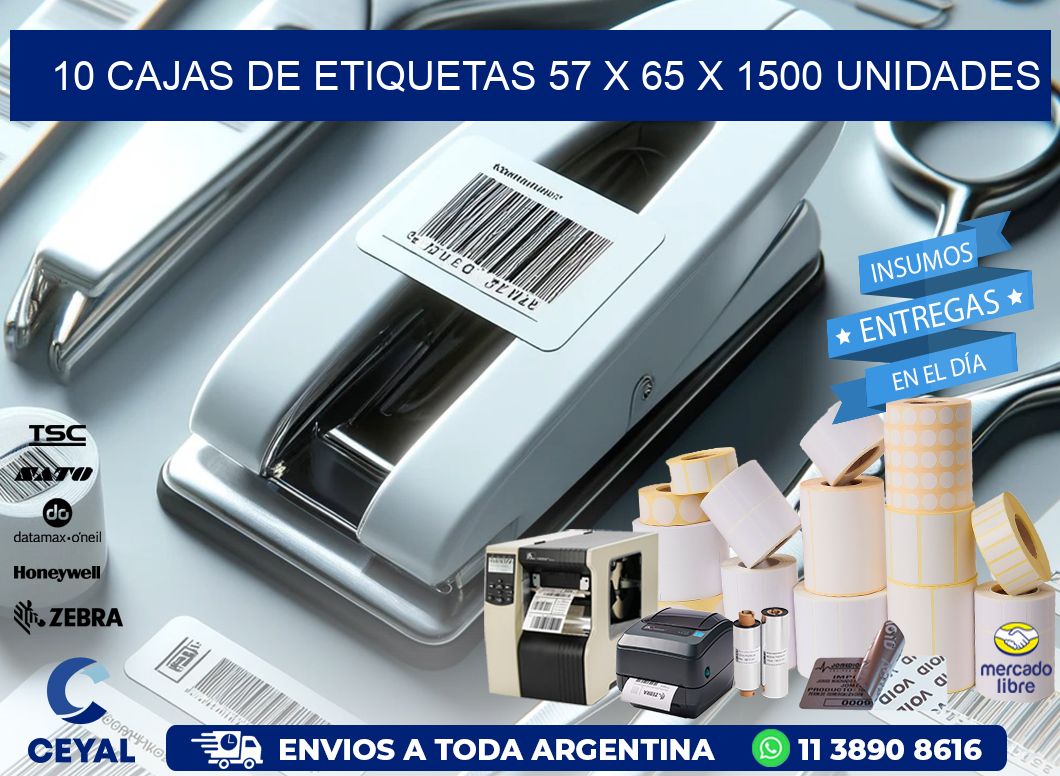 10 CAJAS DE ETIQUETAS 57 x 65 X 1500 UNIDADES