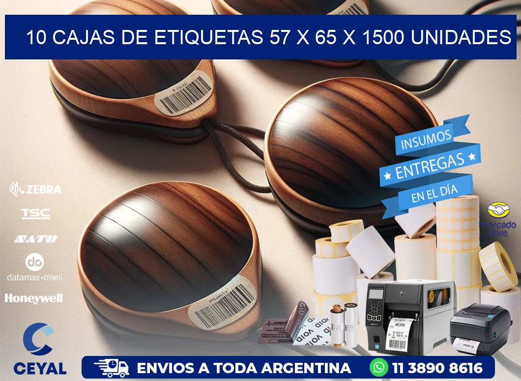 10 CAJAS DE ETIQUETAS 57 x 65 X 1500 UNIDADES