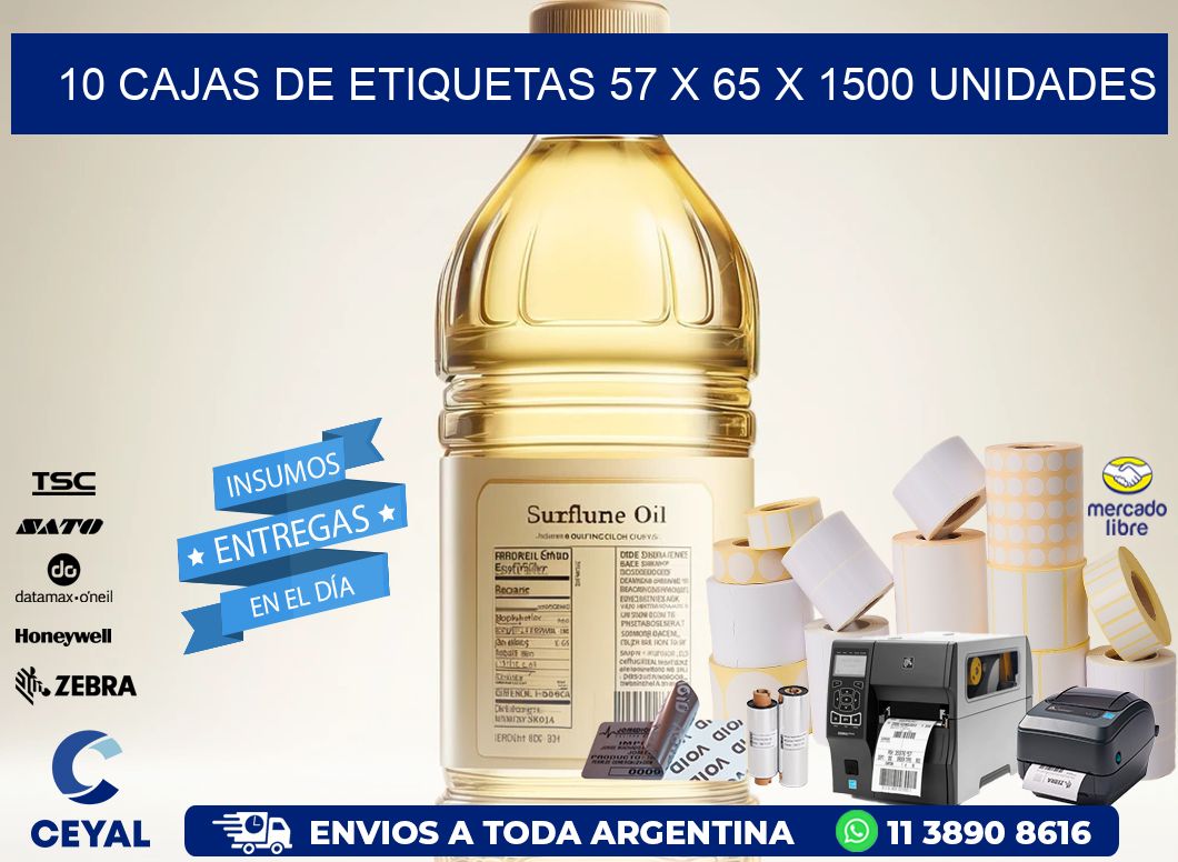 10 CAJAS DE ETIQUETAS 57 x 65 X 1500 UNIDADES