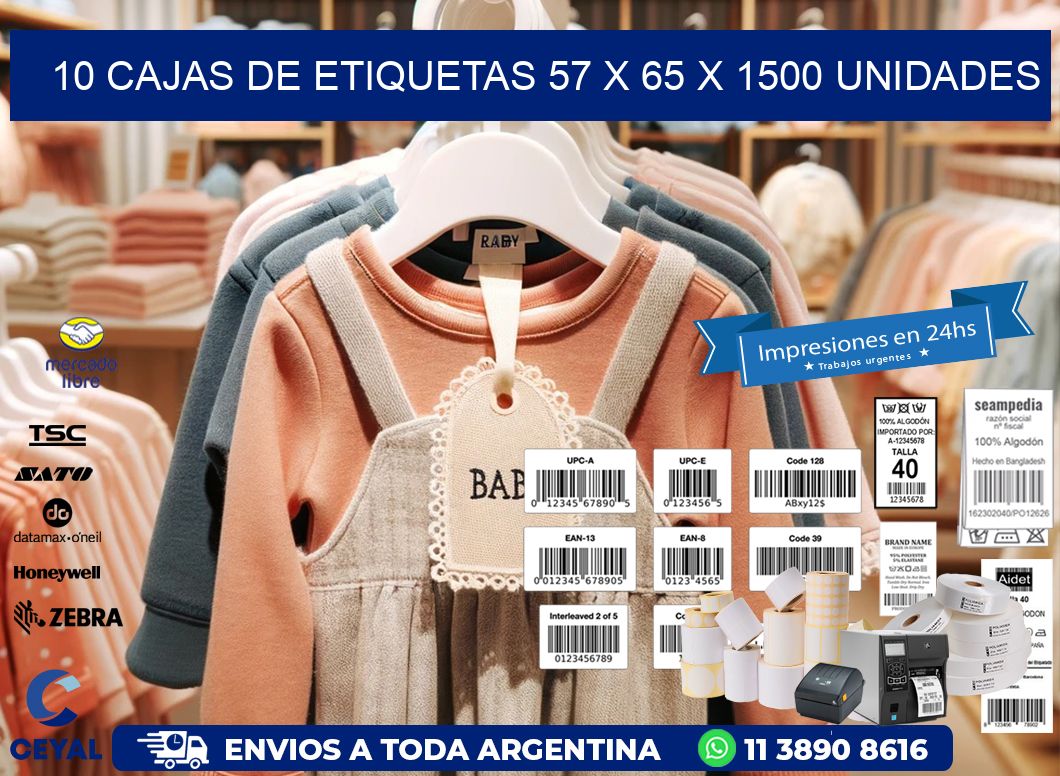 10 CAJAS DE ETIQUETAS 57 x 65 X 1500 UNIDADES