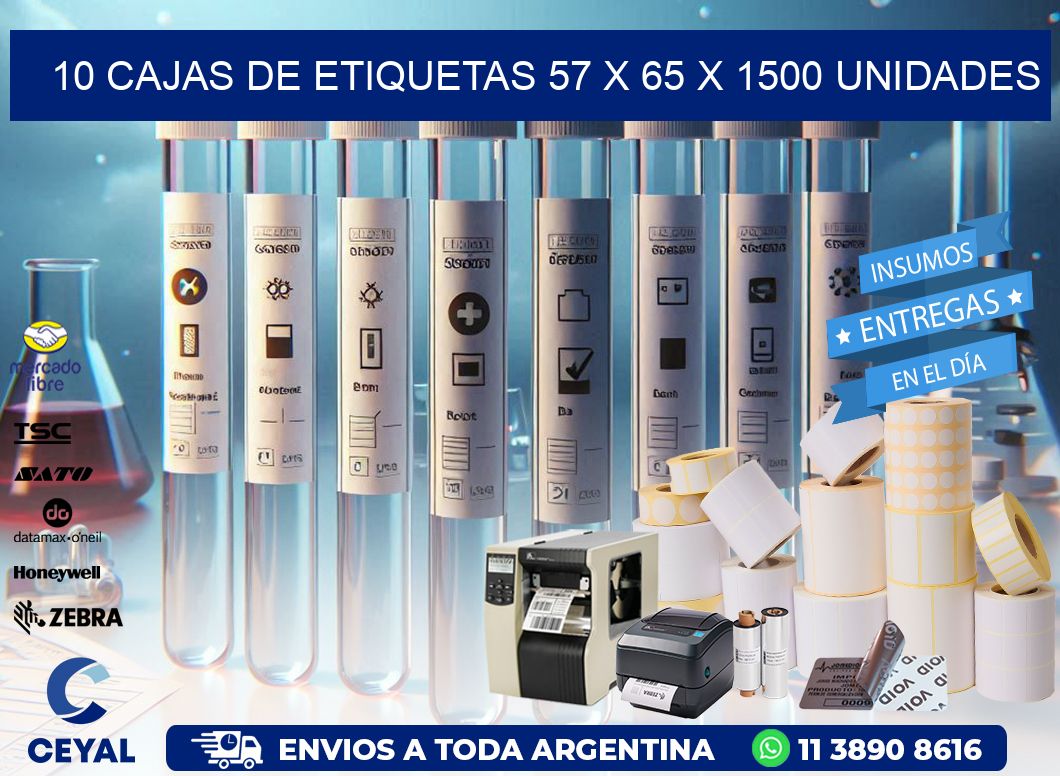 10 CAJAS DE ETIQUETAS 57 x 65 X 1500 UNIDADES