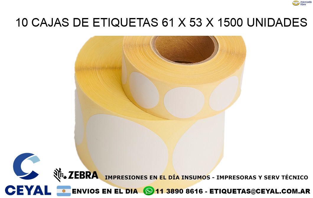 10 CAJAS DE ETIQUETAS 61 x 53 X 1500 UNIDADES