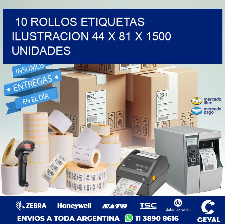 10 ROLLOS ETIQUETAS ILUSTRACION 44 x 81 X 1500 UNIDADES