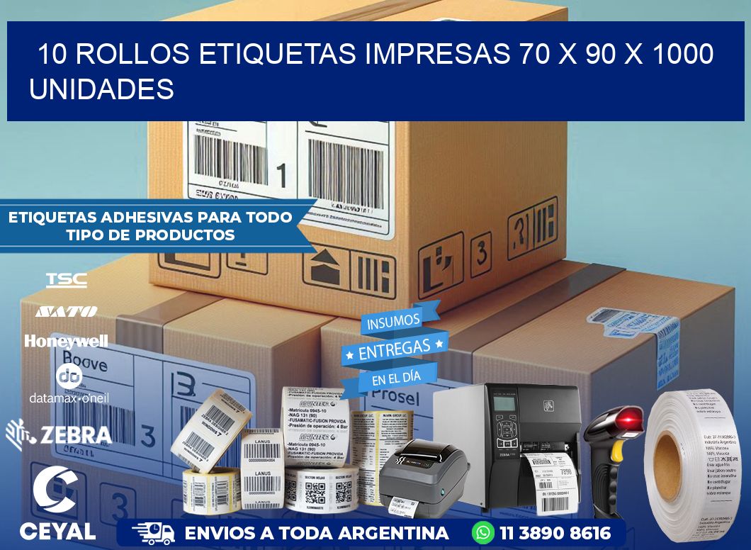 10 ROLLOS ETIQUETAS IMPRESAS 70 x 90 X 1000 UNIDADES