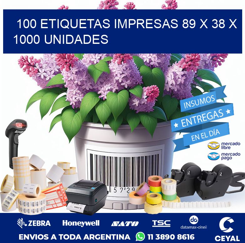 100 ETIQUETAS IMPRESAS 89 x 38 X 1000 UNIDADES