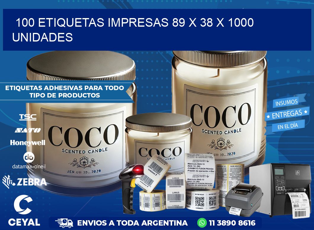 100 ETIQUETAS IMPRESAS 89 x 38 X 1000 UNIDADES