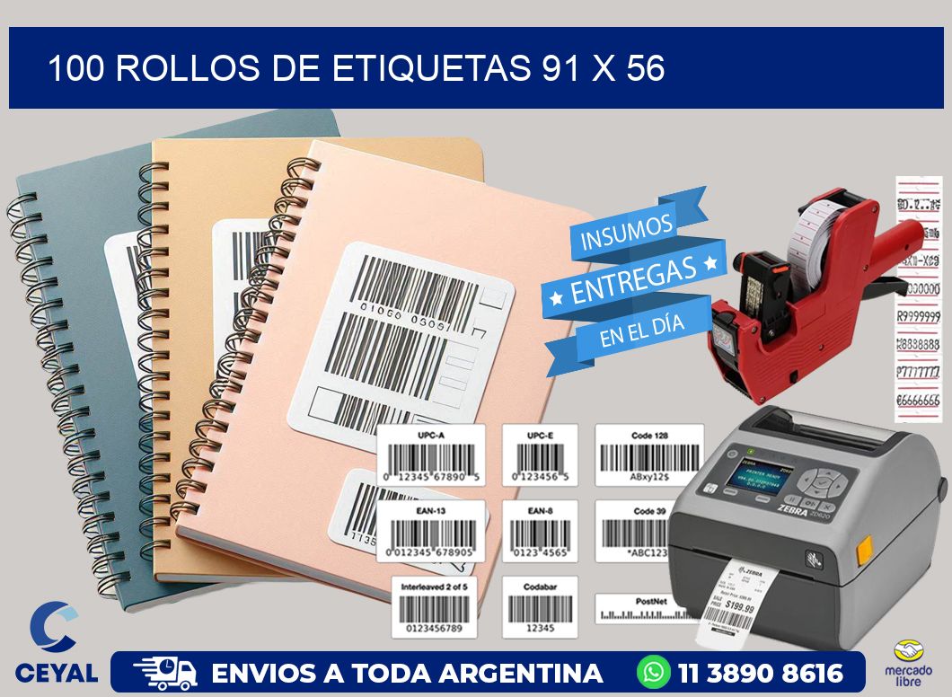 100 ROLLOS DE ETIQUETAS 91 x 56