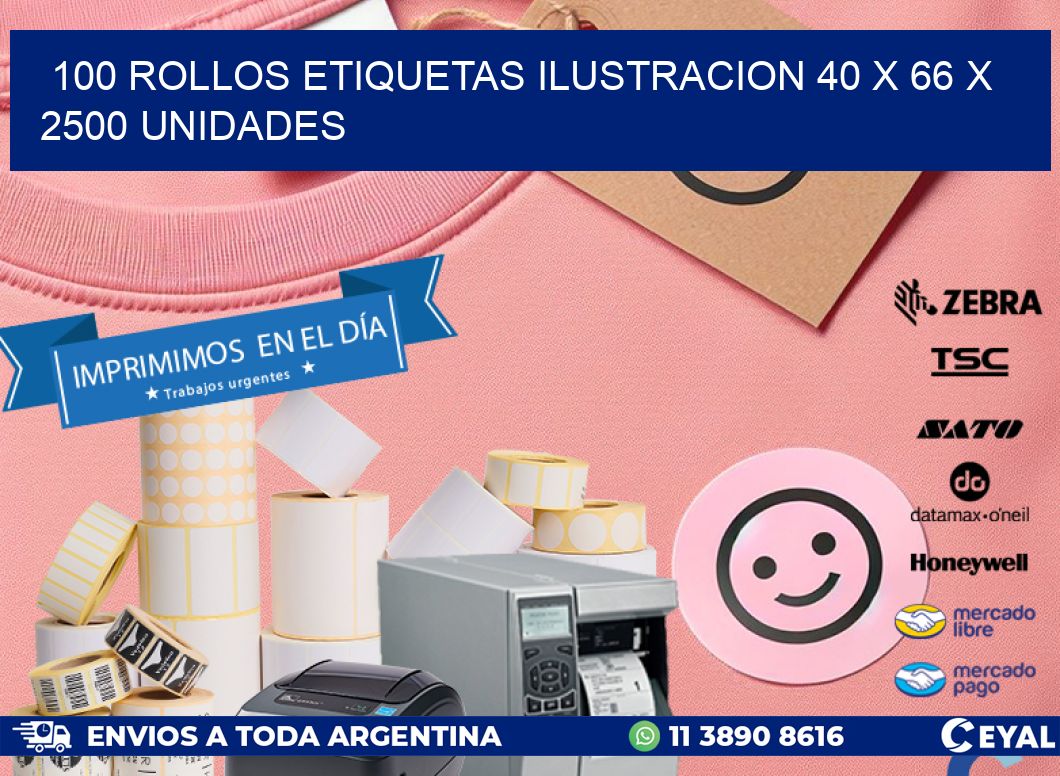 100 ROLLOS ETIQUETAS ILUSTRACION 40 x 66 X 2500 UNIDADES