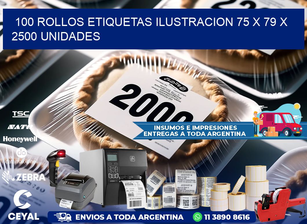 100 ROLLOS ETIQUETAS ILUSTRACION 75 x 79 X 2500 UNIDADES