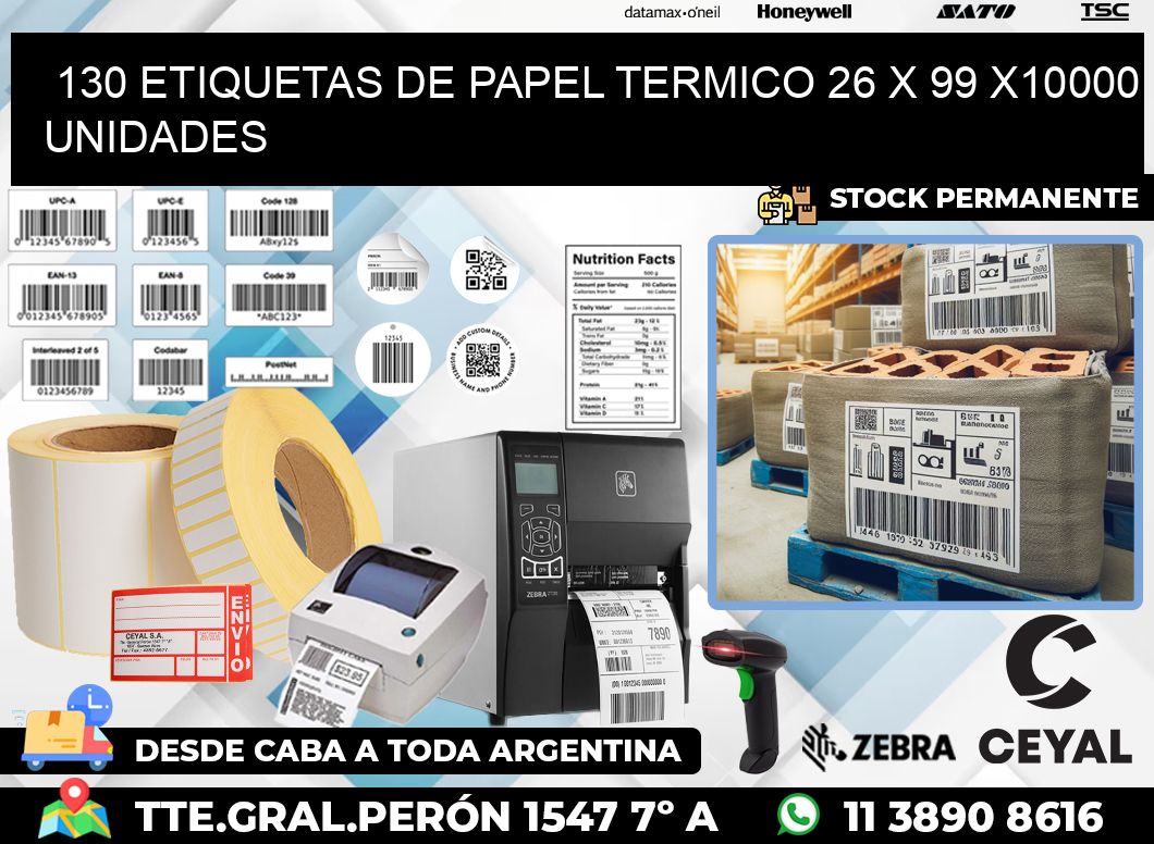 130 ETIQUETAS DE PAPEL TERMICO 26 x 99 X10000 UNIDADES