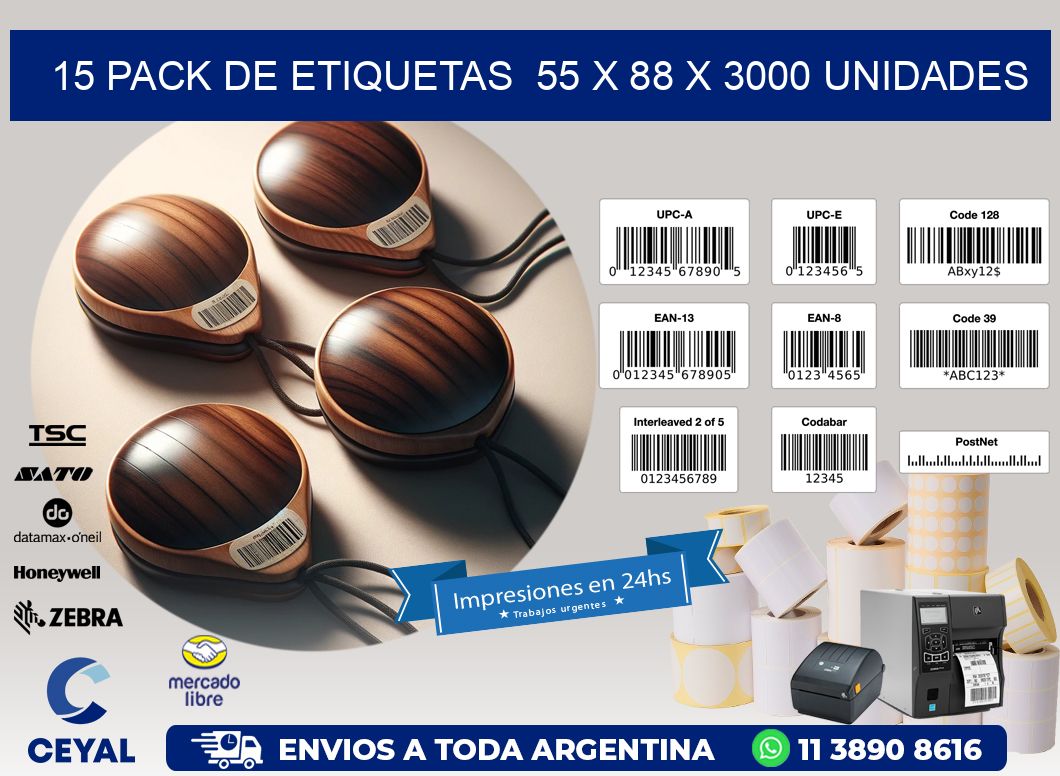 15 PACK DE ETIQUETAS  55 x 88 X 3000 UNIDADES