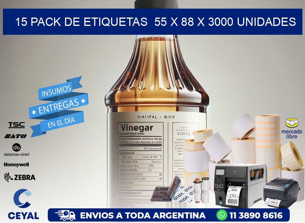 15 PACK DE ETIQUETAS  55 x 88 X 3000 UNIDADES