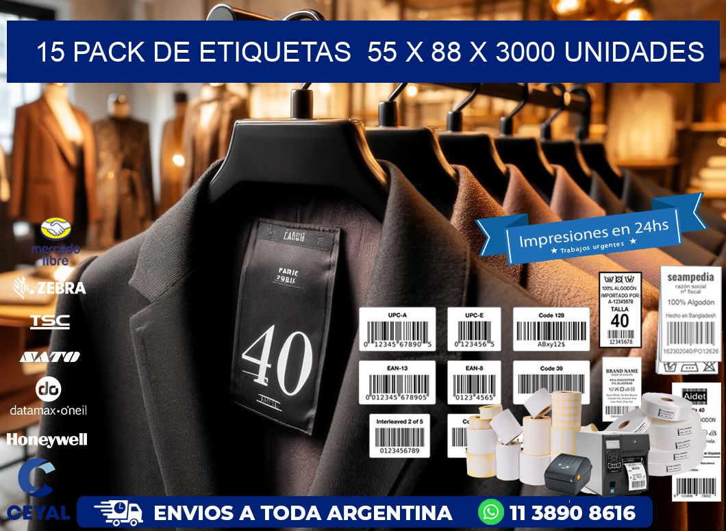 15 PACK DE ETIQUETAS  55 x 88 X 3000 UNIDADES