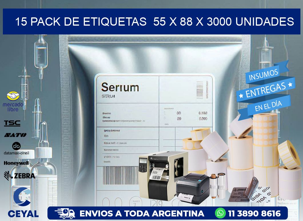 15 PACK DE ETIQUETAS  55 x 88 X 3000 UNIDADES