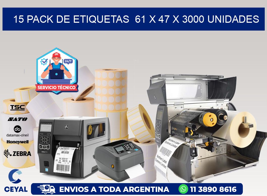 15 PACK DE ETIQUETAS  61 x 47 X 3000 UNIDADES