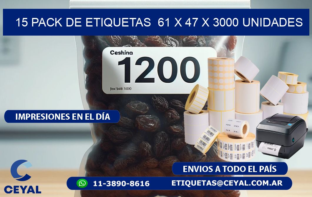 15 PACK DE ETIQUETAS  61 x 47 X 3000 UNIDADES