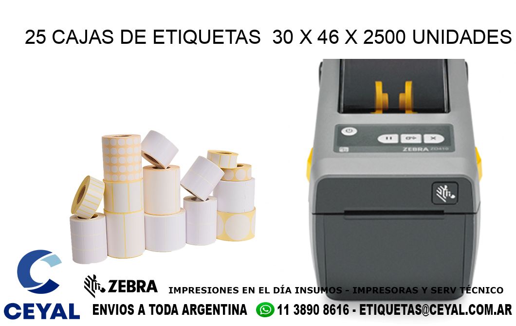 25 CAJAS DE ETIQUETAS  30 x 46 X 2500 UNIDADES