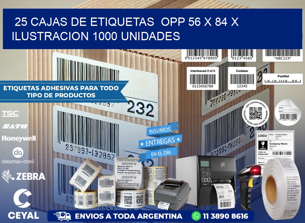 25 CAJAS DE ETIQUETAS  OPP 56 x 84 X ILUSTRACION 1000 UNIDADES