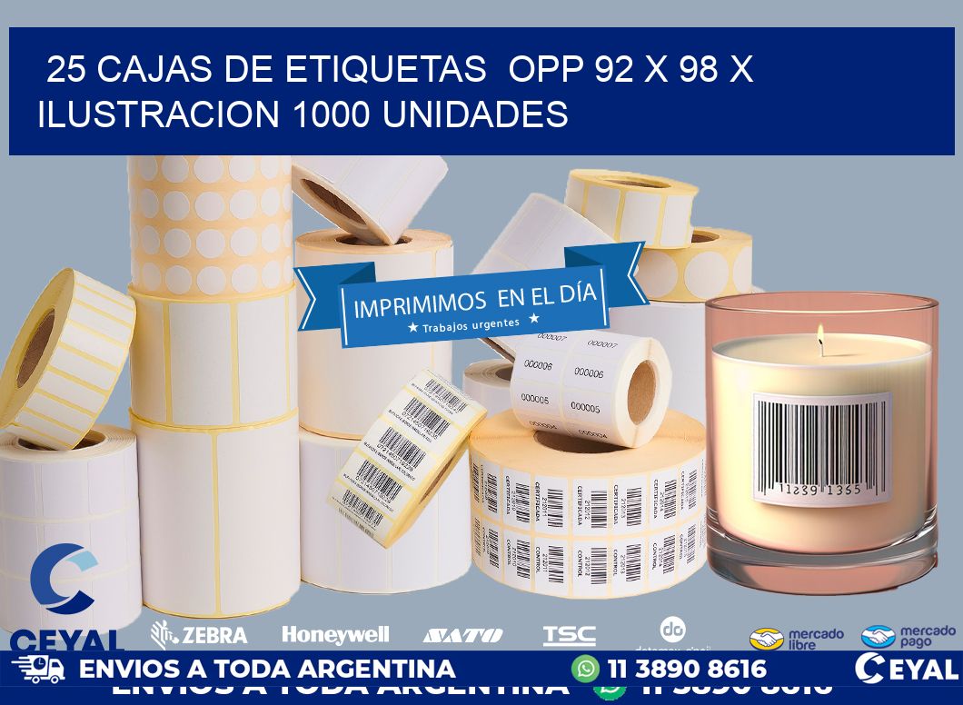 25 CAJAS DE ETIQUETAS  OPP 92 x 98 X ILUSTRACION 1000 UNIDADES