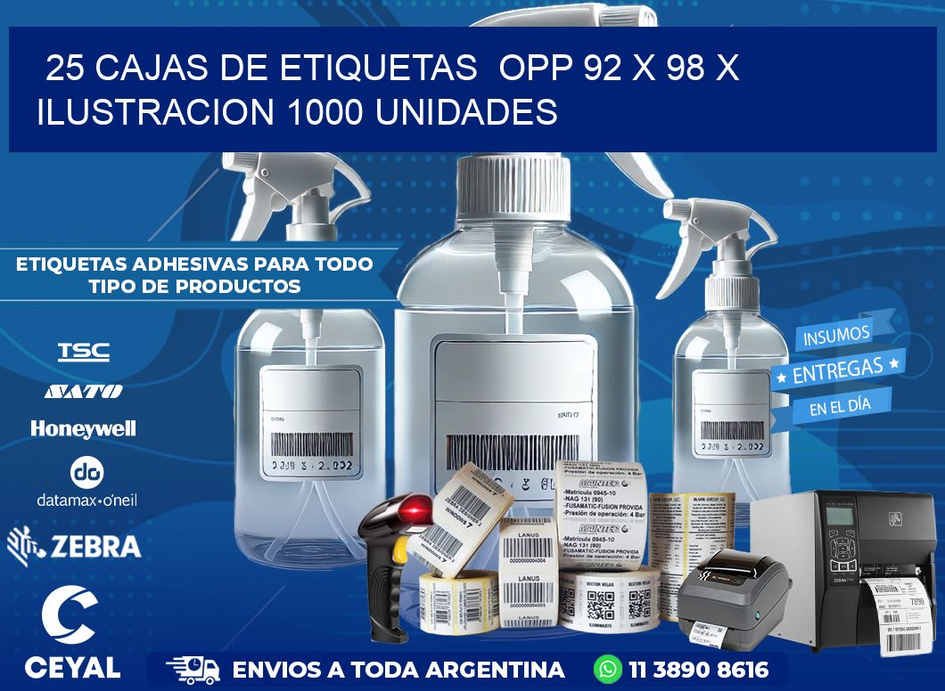 25 CAJAS DE ETIQUETAS  OPP 92 x 98 X ILUSTRACION 1000 UNIDADES