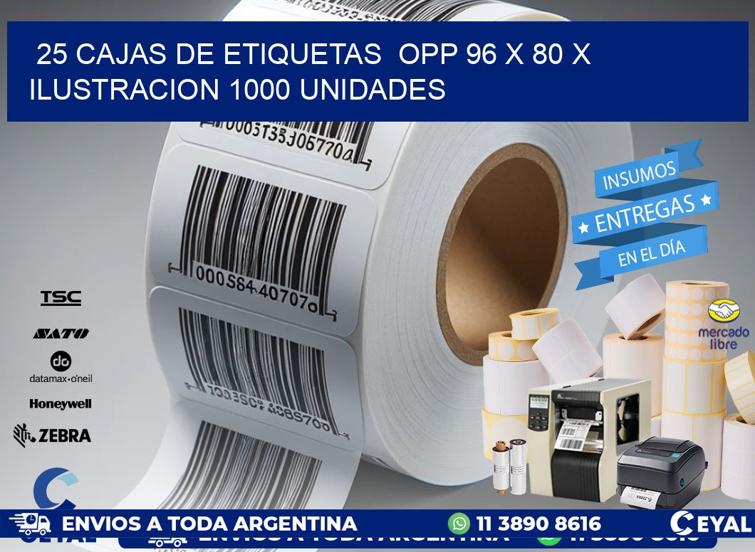 25 CAJAS DE ETIQUETAS  OPP 96 x 80 X ILUSTRACION 1000 UNIDADES