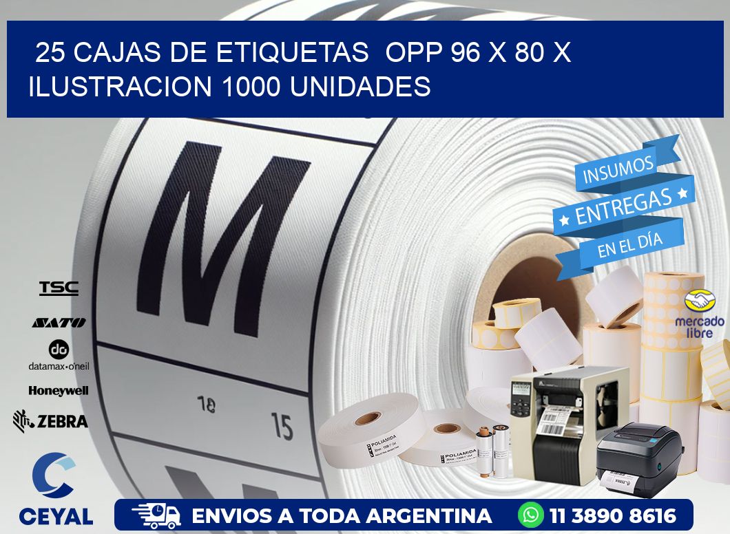 25 CAJAS DE ETIQUETAS  OPP 96 x 80 X ILUSTRACION 1000 UNIDADES