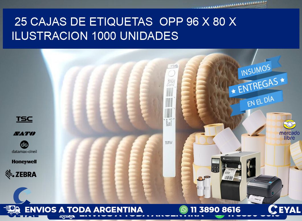 25 CAJAS DE ETIQUETAS  OPP 96 x 80 X ILUSTRACION 1000 UNIDADES