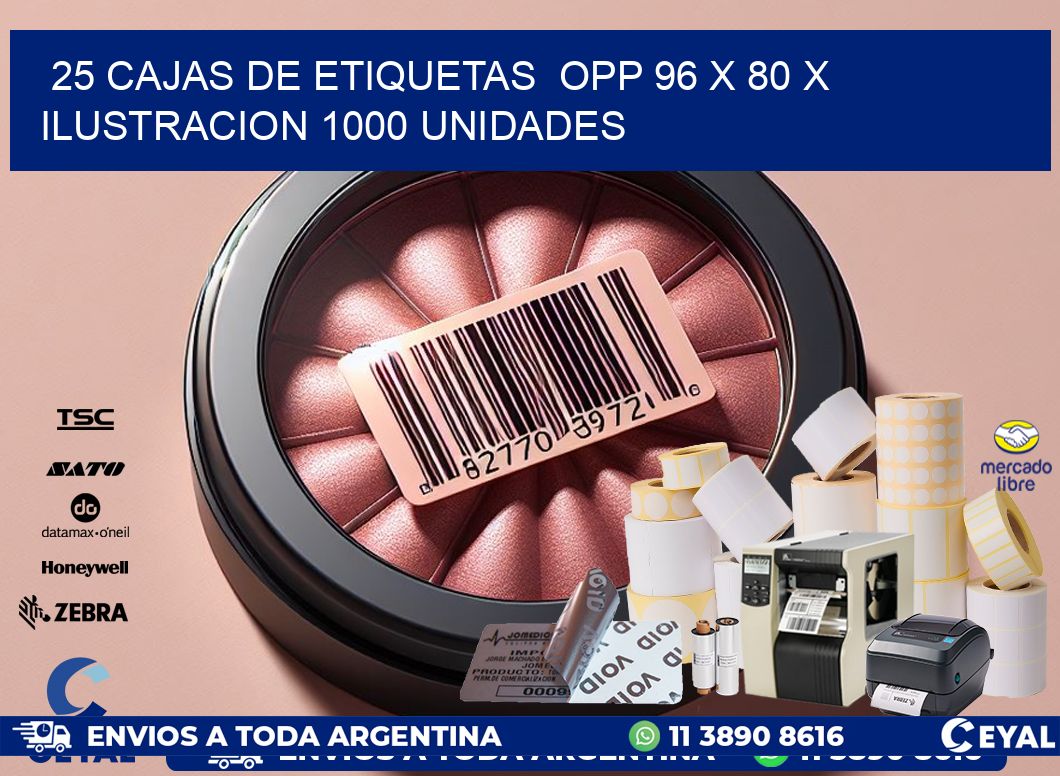 25 CAJAS DE ETIQUETAS  OPP 96 x 80 X ILUSTRACION 1000 UNIDADES