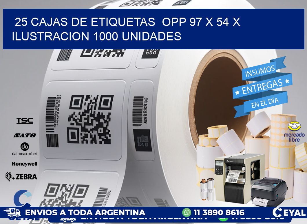 25 CAJAS DE ETIQUETAS  OPP 97 x 54 X ILUSTRACION 1000 UNIDADES