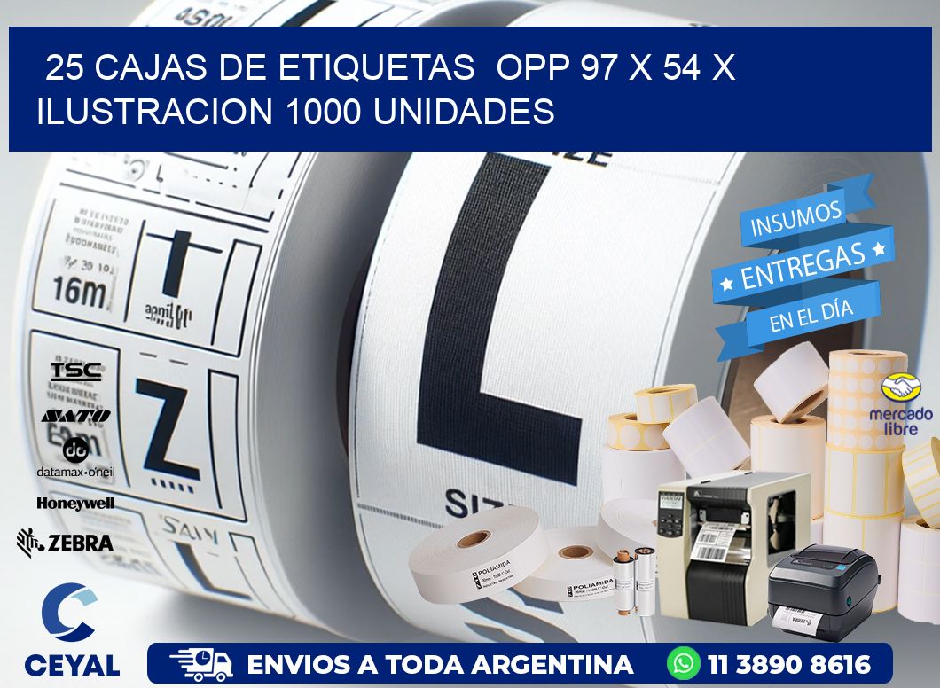 25 CAJAS DE ETIQUETAS  OPP 97 x 54 X ILUSTRACION 1000 UNIDADES