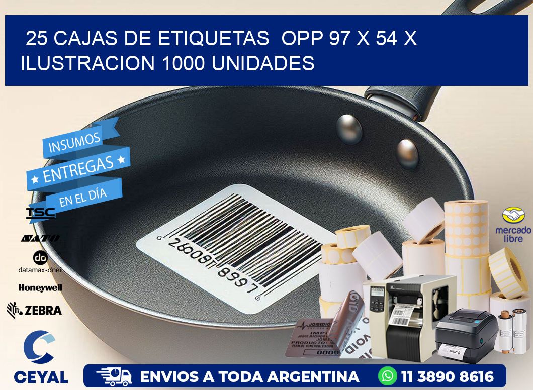 25 CAJAS DE ETIQUETAS  OPP 97 x 54 X ILUSTRACION 1000 UNIDADES