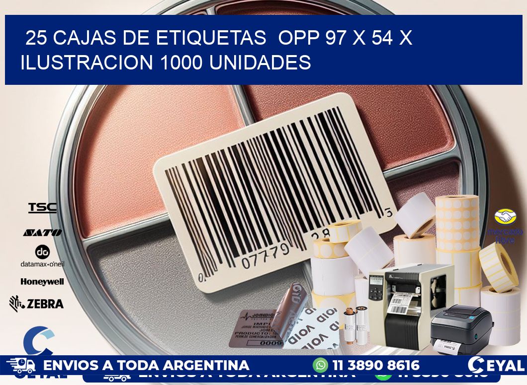 25 CAJAS DE ETIQUETAS  OPP 97 x 54 X ILUSTRACION 1000 UNIDADES